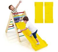 RELAX4LIFE Triángulo de Escalada con Tobogán para Niños, Escalera de Escalada de Madera, Triángulo Estable, Parque de Atracciones para Niños de 1+ Años (Modelo 4 Colorido)