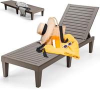 RELAX4LIFE Tumbona Jardín Exterior de PP con Respaldo Ajustable de 5 Niveles y Diseño Hueco, Tumbona Ergonómica Impermeable con 6 Piernas para Jardín, Balcón y Terraza, Carga 180 kg (Marrón)