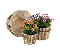 Relaxdays 0 Pack Macetas de Madera, 3 Tamaños, Tiestos Flores, Interior y Exterior, Forro de Plástico, Redondas, Natural, Set de 3