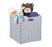 Relaxdays 1 Caja de almacenaje, Cesto Cuadrado para el baño o habitación Infantil, Efecto Trenzado, 31 x 32 x 30 cm, Gris