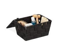 Relaxdays 1 Caja de almacenaje con Tapa, Cesta de Almacenamiento, PP, 10,5 x 19,5 x 14,5 cm, Negro
