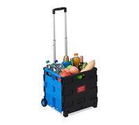 Relaxdays 1 Carrito Compra Plegable, 2 Ruedas, Caja Transporte, hasta 35 kg, 98 x 45,5 x 37 cm, Plástico-Aluminio, Azul