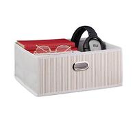 Relaxdays 1 Cesto Almacenaje Bambú, Cestita Cuadrada Tela Baño, Caja Baja Estante, 14 x 31 x 31 cm, Asa, Plegable, Blanco