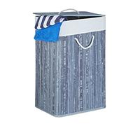 Relaxdays 1 Cesto Ropa Sucia Plegable, Cubo Colada Rectangular con Tapa, Bambú, 83L, 65,5 x 43,5 x 33,5 cm, Gris