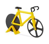 Relaxdays 1 Cortador de Pizza en Forma de Bicicleta, Cortapizza Acero Inoxidable, Cuchillo Afilado Masa, 11,5x18x3cm, Amarillo