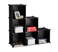 Relaxdays 1 Estantería Gradual 6 compartimientos, estantería de Armado como ropero o Separador, estantería Abierta, Negro