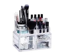 Relaxdays 1 Organizador de Maquillaje con 3 Cajones, Acrílico, 18.5 x 23.5 x 14 cm, Transparente