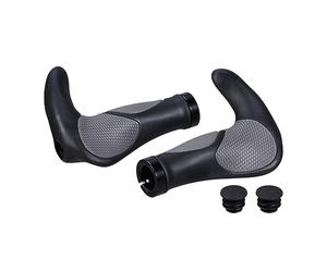 Relaxdays 1 Paar Fahrradgriffe Ergonomisch Puños Bicicleta Ergonómicos, Manguitos Goma Manillar, Ø 22 mm, Empuñaduras MTB, BMX o Patitene, Negro y Gris, 10,5 x 14 x 3,5 cm Aprox