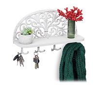 Relaxdays 1 Perchero Pared con Estante, Colgador Llaves, Antiguo, Hierro Fundido, 23 x 39 x 11,5 cm, Blanco