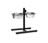 Relaxdays 1 Set Comederos Perros Medianos, 2 Cuencos 1,6 L, Altura Regulable, Acero Inoxidable, Antideslizantes, 42x46x27cm, Plata