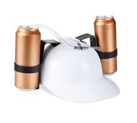 Relaxdays 1 x Casco de Fiesta, Casco con Manguera, para 2 latas de Cerveza, artículo Divertido para Festivales, Blanco