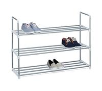 Relaxdays 1 Zapatero Metal, Estantería para Zapatos, Estante, 3 Baldas, Metálico, Shoe Rack, 70 x 90 x 31 cm, Plateado