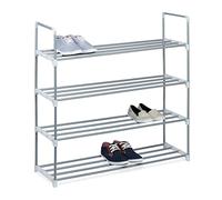Relaxdays 1 Zapatero Metal, Estantería para Zapatos, Estante, 4 Baldas, Metálico, Shoe Rack, 93 x 90 x 31 cm, Plateado
