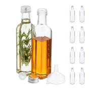 Relaxdays 10 Botellas Vidrio para Rellenar, Botellitas Vacías para Licor, Aceite o Zumo, Cuadradas, 250 ml, Transparente