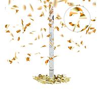 Relaxdays 10 cañones de Confeti 80 cm, cañón Confeti para Bodas y cumpleaños, Efecto Altura de 6 a 8 Metro, Dorado metálico