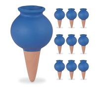 Relaxdays 10 Conos de Riego, Picos Autorriego 12x6 cm, Regadores Plantas Interior y Jardineras, Arcilla, Terracota/Azul, Cerámica, 12 x 6 cm