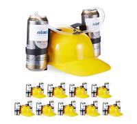 Relaxdays 10 Gorras Cerveza, Casco con Tubos, para 2 Latas de Birra, Accesorios de Disfraz y Fútbol, Gorro Porta Bebida, Amarillo