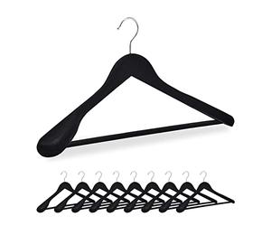Relaxdays 10 Perchas Terciopelo Ropa, Colgadores con Hombrera, Gancho Giratorio, Camisas, Trajes, Pantalones, Negro