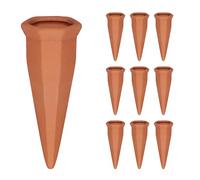 Relaxdays 10 Picos Riego Plantas, Cono Regar Maceta, Sistema Autorriego con Botellas 1L, Arcilla, 13x5x4,5 cm, Terracota, Cerámica