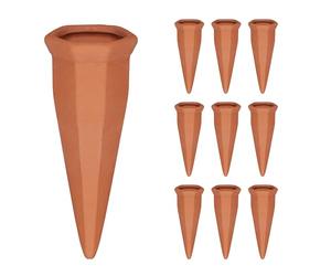 Relaxdays 10 Picos Riego Plantas, Cono Regar Maceta, Sistema Autorriego con Botellas 1L, Arcilla, 13x5x4,5 cm, Terracota