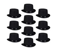 Relaxdays - 10 Sombreros de Copa, poliéster, Fiesta de Carnaval, Sombrero de Magos, tamaño estándar, Anchura de la Cabeza 59 cm, Caballeros, Color Negro