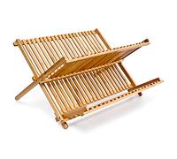 Relaxdays 10014073 Escurreplatos, Escurridor de Platos Bambú, 24,5 x 42 x 33 cm, Utensilio de Cocina Plegable, Marrón Natural