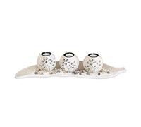Relaxdays 10022858 Portavelas Decoración Con Cuenco Decorativo y Velas Pequeñas, 9 x 50,5 x 16,5 cm, Beige-Blanco
