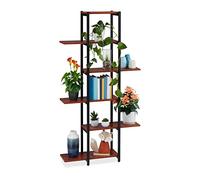 Relaxdays 10038809746 Estantería Metálica Plantas, Escalera Macetas 6 Baldas Interior, Efecto Madera, 150x78x24 cm, Marrón Oscuro, Tablero de Fibras
