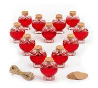 Relaxdays 12 Botellas de Cristal 90 ml en Forma de Corazón, Transparente | Botellitas de vidrio para almacenar aceite, especias, vinagre o licores, con Corcho