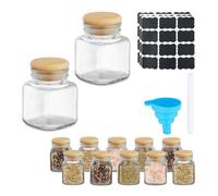 Relaxdays 12 botes de especias con tapa de bambú marrón claro,transparente