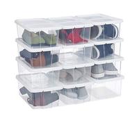 Relaxdays Set de 12 cajas de plástico para zapatos blanco,transparente
