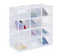 Relaxdays Set 12 Cajas Zapatos Medianas, Talle 47, Apilables, Calzado, Orificios Ventilacón, Plástico, Transparente