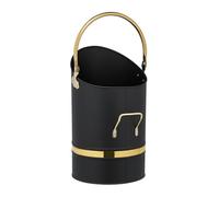 Relaxdays 12 L Cubo de Carbón, Hierro, Recipiente para Pellets con 2 Asas, Recogedor de Cenizas Chimenea, Metal, Negro, Latón
