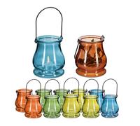 Relaxdays Set de 12 Portavelas Cristal, Asa para Colgar, Interior y Exterior, Porta Velas de Té, 10 x 8,5 cm, Multicolor