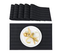 Relaxdays 12 Salvamanteles para la Mesa del Comedor, Bambú, 30 x 45 cm, Conjunto de 6 Piezas, Lavable, Negro