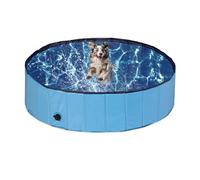 Relaxdays 120 x 30 cm Piscina para Perros y Niños, Plegable, Válvula Desagüe, Jardín, Balcón, PVC y MDF, 120x30 cm, Azul, Tablero de Fibras