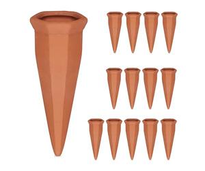 Relaxdays 14 Conos de Riego, Pico Arcilla Plantas, Compatibles Botellas Pet 1,5L, Macetas y Jardineras Balcón, Terracota