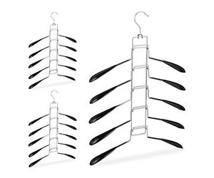 Relaxdays 15 Perchas Múltiples, 5 por Gancho, para Camisas, Ahorra Espacio, Antideslizantes, Hierro-PVC, Negro