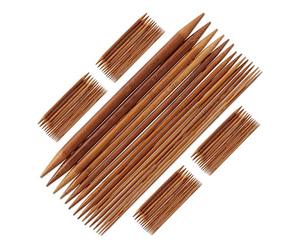 Relaxdays 150 Agujas Tejer, Doble Punta, 15 Tamaños, 2 a 10 mm, para Hacer Calcetines, Bambú, Marrón