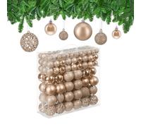 Relaxdays 150 Bolas Árbol Navidad, Decoración Navideña Mate, con Brillantina, Relucientes, 3, 4 y 6 cm Ø, Champán
