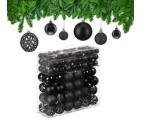 Relaxdays 150 Bolas Árbol Navidad, Decoración Navideña Mate, con Brillantina, Relucientes, de 3, 4 y 6 cm Ø, Negro