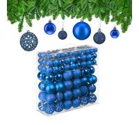 Relaxdays 150 Bolas Árbol Navidad, Decoración Navideña Mate, con Brillantina, Relucientes, de 3, 4 y 6 cm Ø, Azul