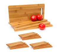 Relaxdays 16 Tablas de Cortar con Asas, Medidas: 1.5 x 35 x 15 cm, Material: Bambú, 2.1 Kg