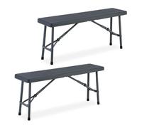 Relaxdays Juego 2 Bancos de Jardín, Plegables, Plástico, Acero, Asiento Camping, Balcón, 42x100x25 cm, Gris