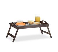 Relaxdays Set 2 Bandeja Cama con Asas y Patas Plegables, Borde Alto, Desayuno, Sofá. Madera, 22 x 61,5 x 30 cm, Marrón Oscuro