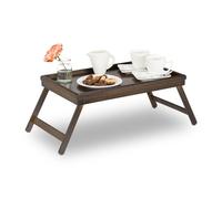 Relaxdays 2 Bandejas Cama Bambú, Patas Plegables, Bordes Levantados, Tabletas para Desayuno en Cama, 22,5x64x31cm, Marrón Oscuro