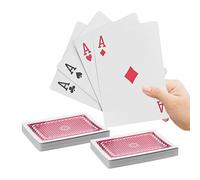 Relaxdays Jumbo-Juego 2 Barajas Póker con 54 Cartas, Naipes Franceses Gigantes, Resistentes al Agua, Plástico, 18x13 cm, Multicolor