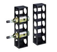 Relaxdays 2 Botelleros Vino Bambú, Estanterías 5 Botellas Tinto, 53 x 14 x 12 cm, Soportes Verticales, de Pie, Negro