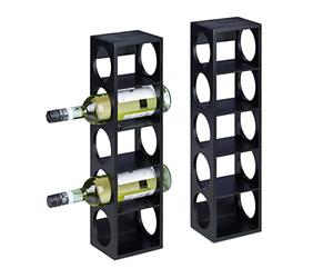 Relaxdays 2 Botelleros Vino Bambú, Estanterías 5 Botellas Tinto, 53 x 14 x 12 cm, Soportes Verticales, de Pie, Negro