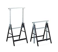 Relaxdays 2 Caballetes para Mesa y Trabajos de Bricolaje, Acero, Negro-Plateado, Altura regulable 80-130 cm